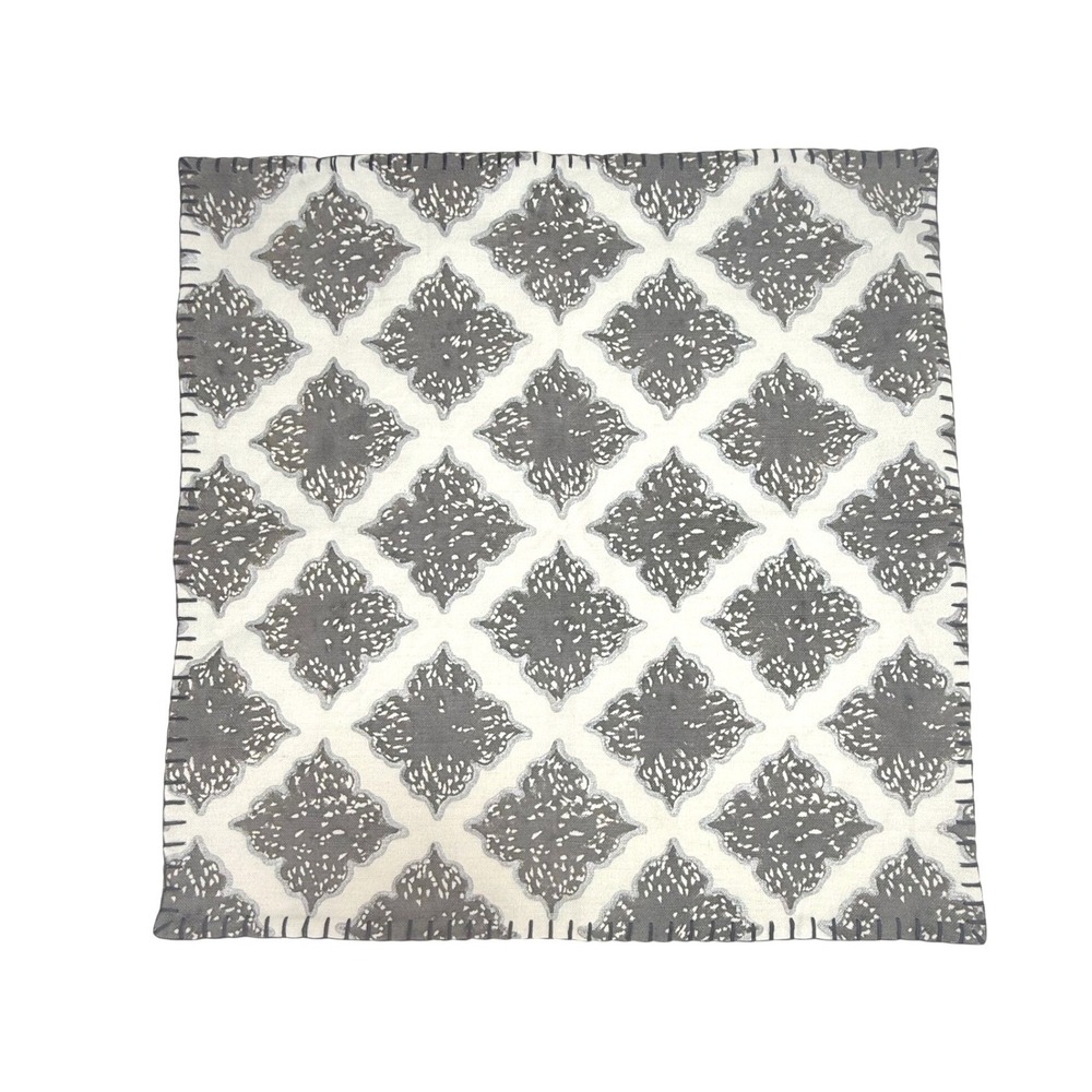 John Robshaw Linen Blend Pillow Sham 20x20 Grey Silver Metallic Block Print Zip